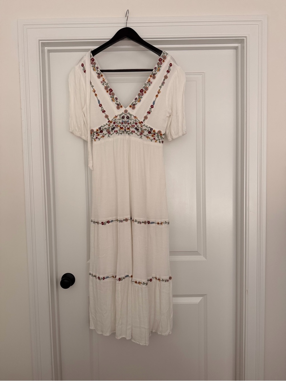 Baltic Born Ivory Maxi Dress with Multicolor Floral Embroidery